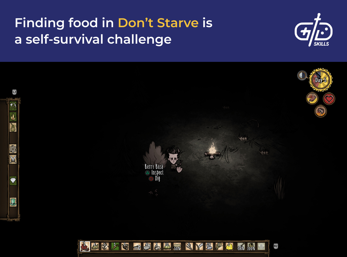 The self-survival challenge of finding food in Don't Starve