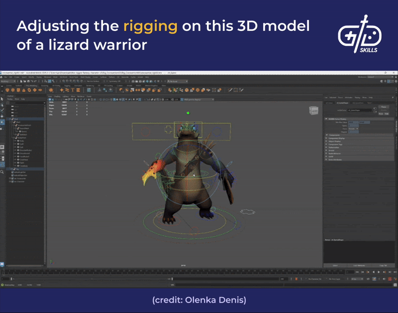 Rigging on a lizard warrior 3D model