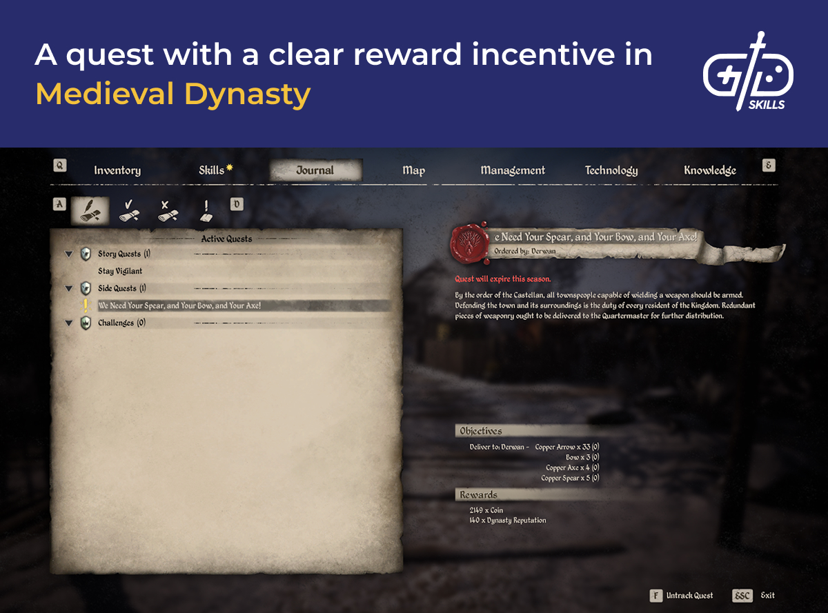 Medieval Dynasty quest with a clear reward incentive