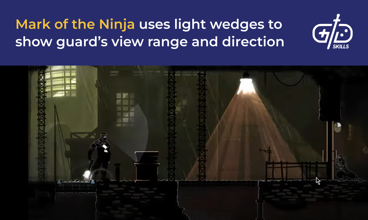 Mark of the Ninja uses light wedges to show guards' viewing range
