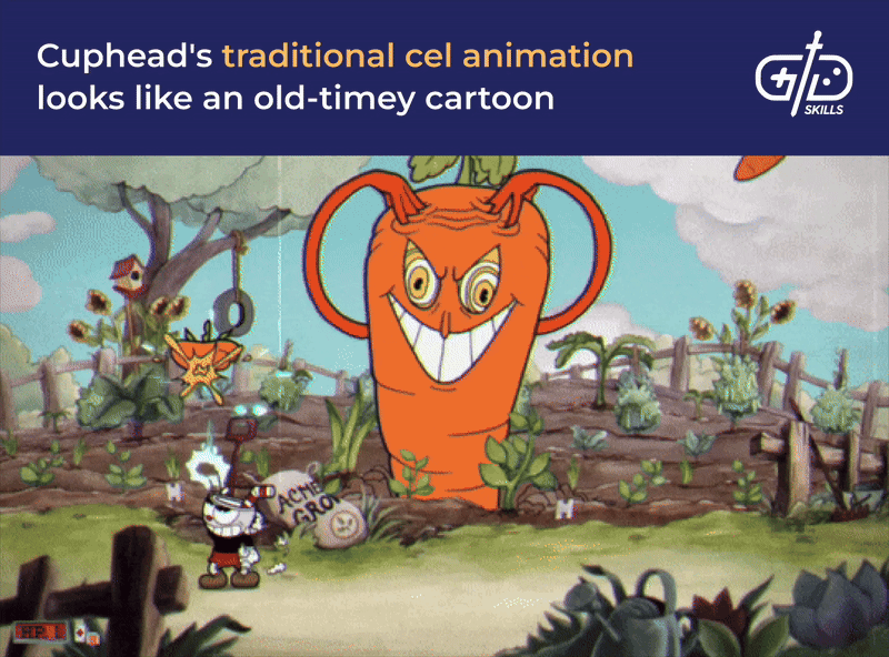 Cuphead's traditional cel animation