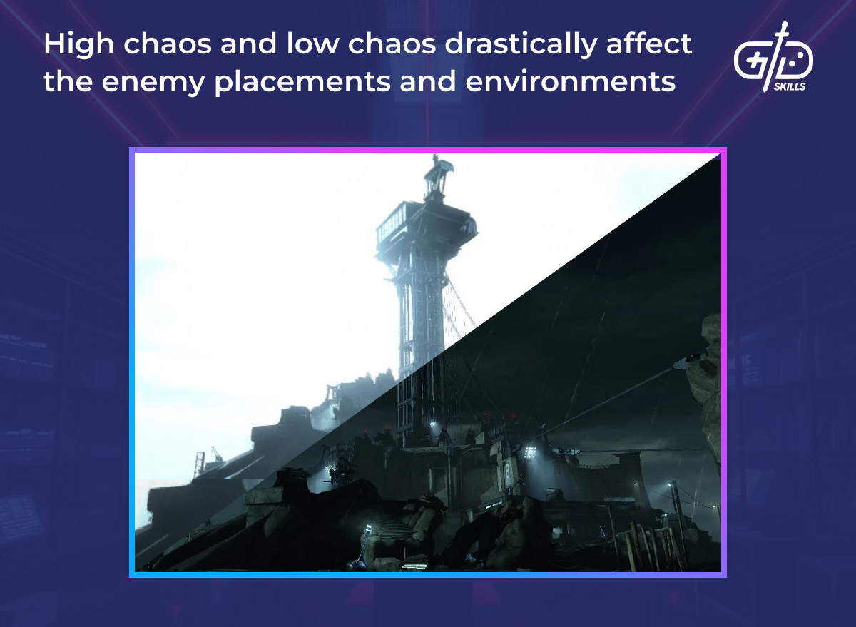 High chaos vs. low chaos effects on enemy placements and environments