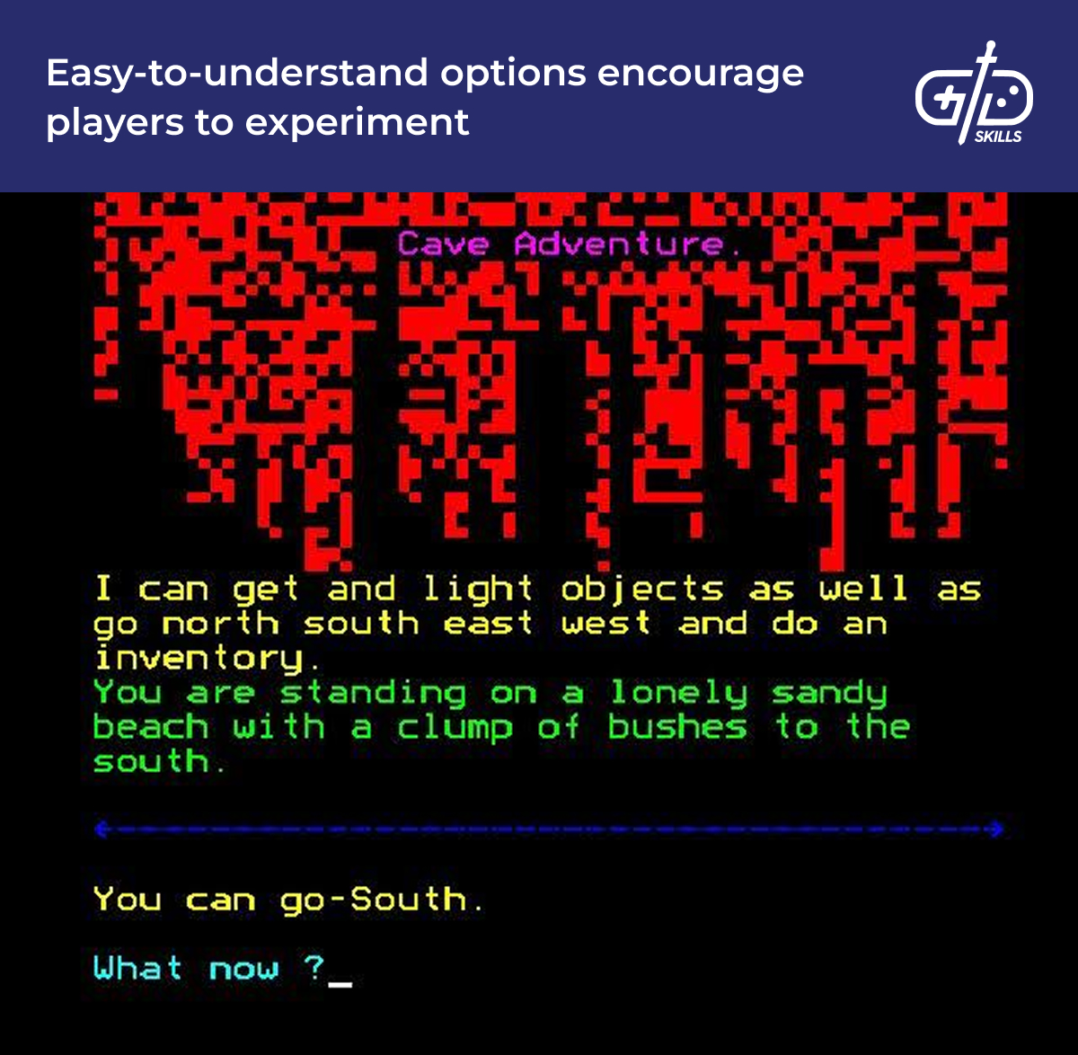 Easily understandable options in text-based games encourage experimentation