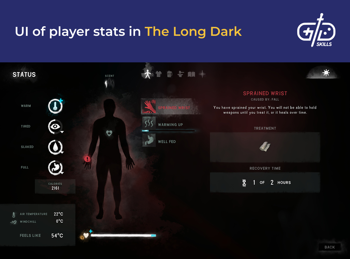 The Long Dark player stats UI