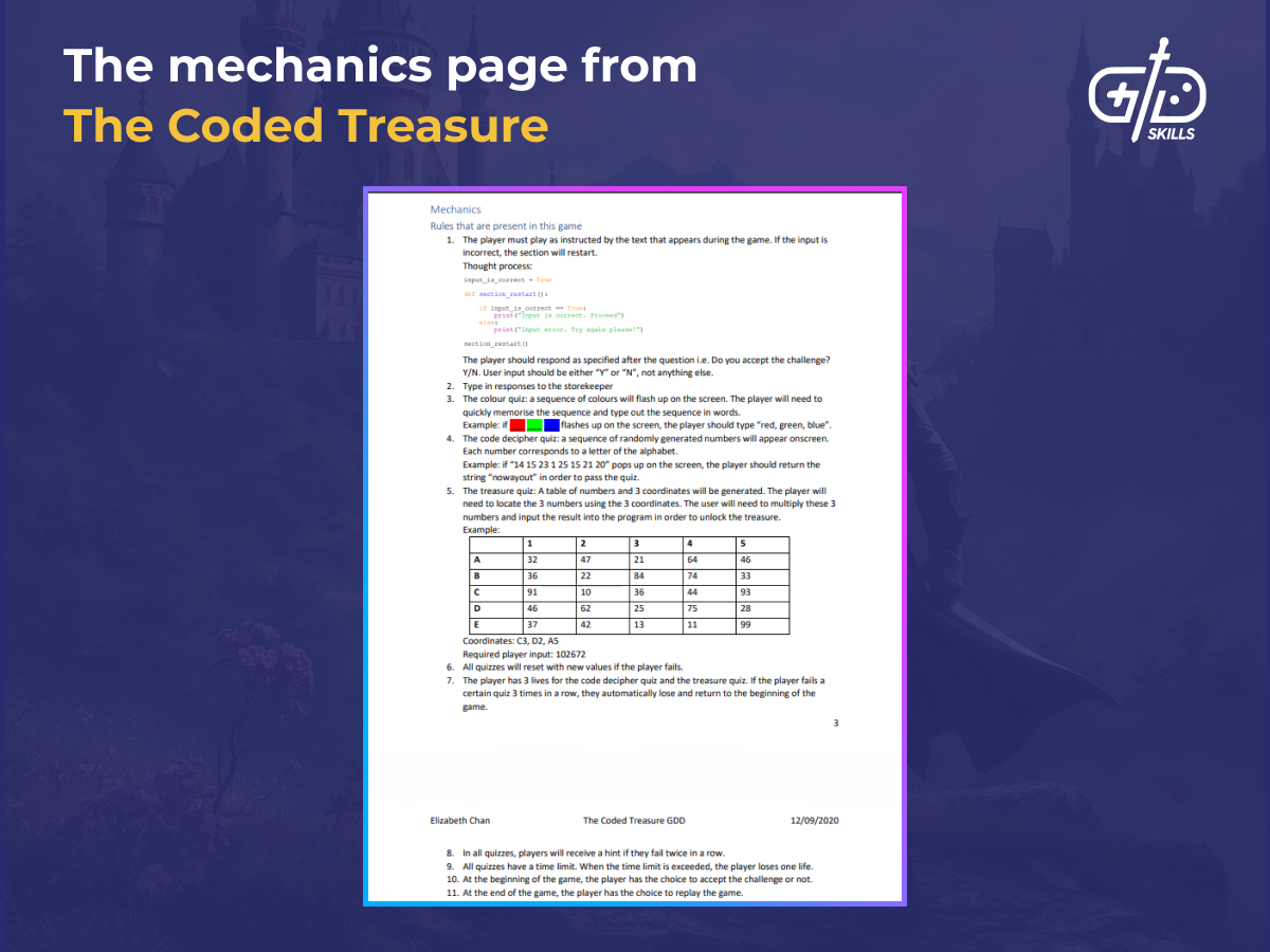 The Coded Treasure GDD's mechanics page
