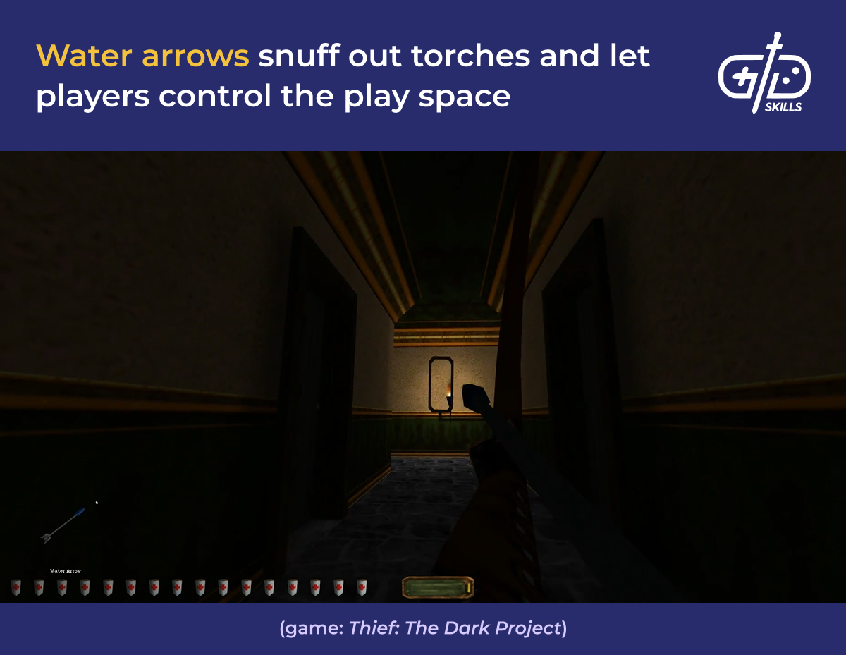 Water arrows put out torches and let players control space in Thief: The Dark Project