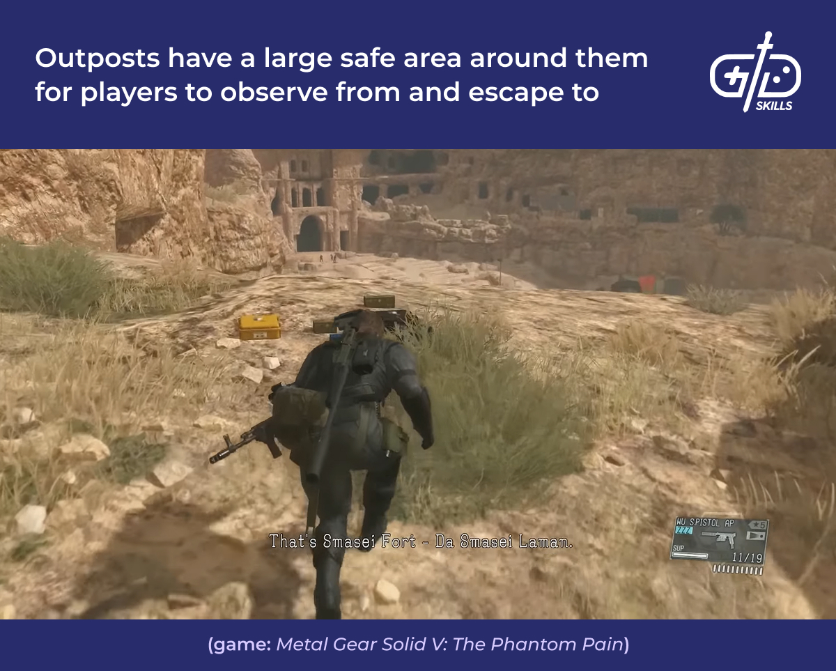 Outposts have large safe areas for players to observe from and escape to