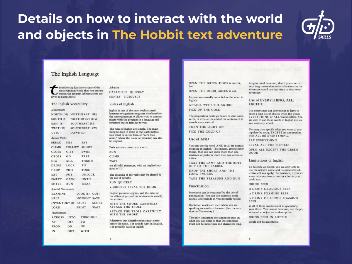How to interact with stuff in The Hobbit (text adventure game)