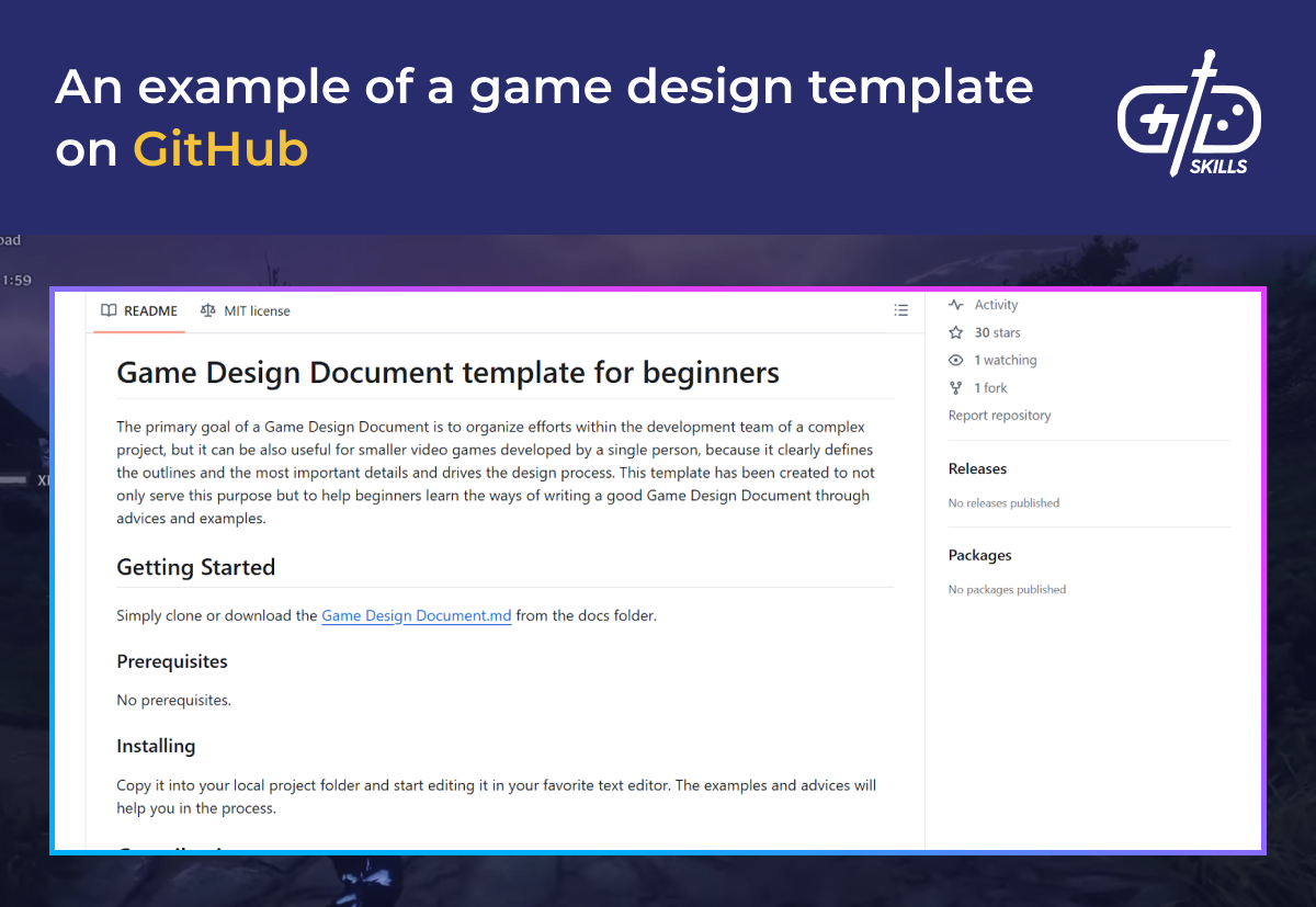 Game design template on GitHub