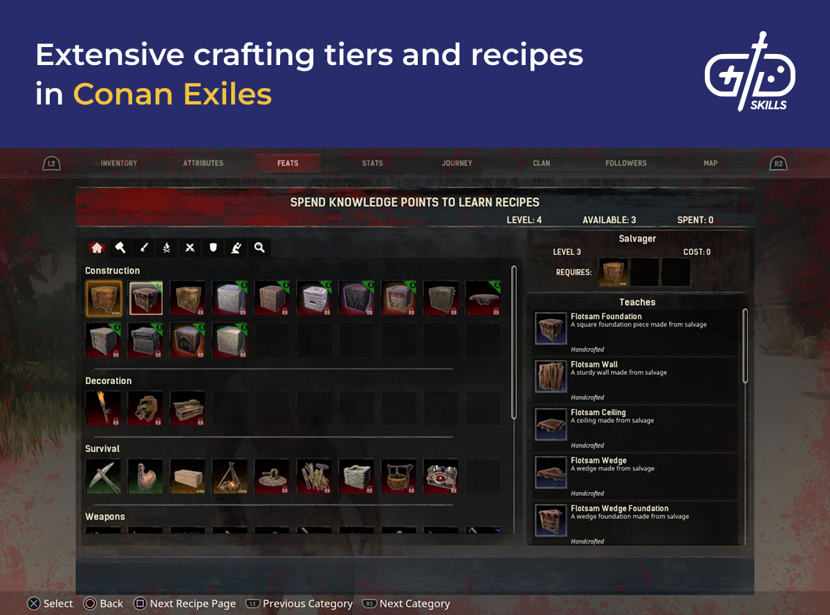 Conan Exiles crafting tiers and recipes
