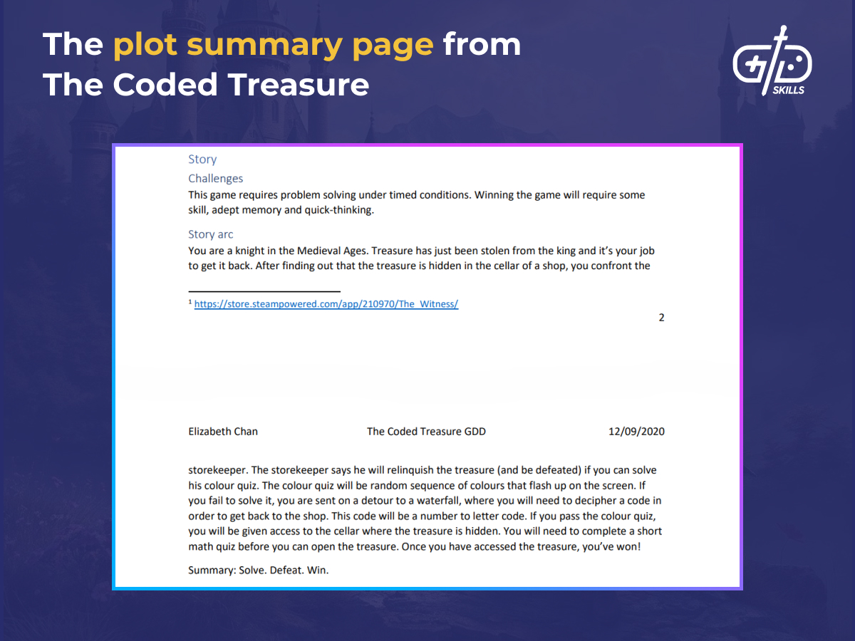 The Coded Treasure GDD's plot summary page