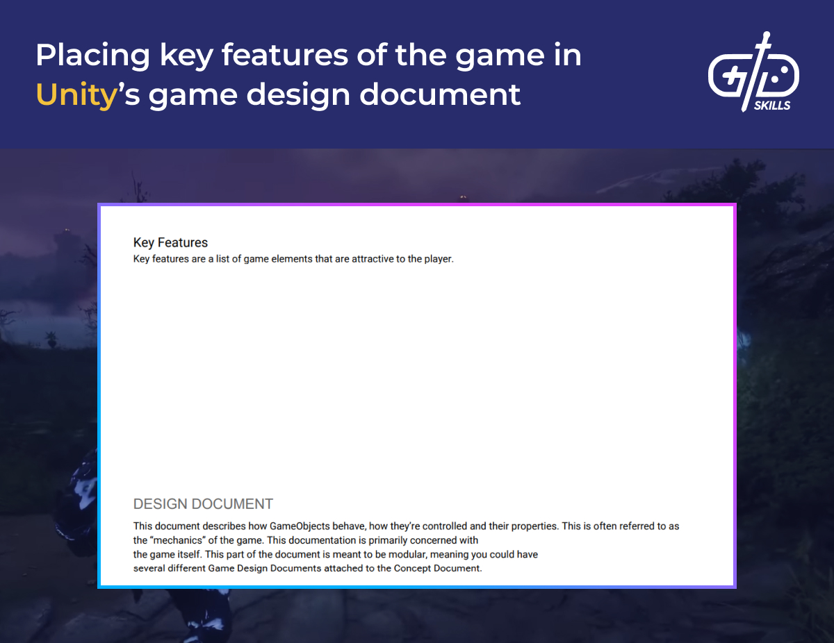 Unity's GDD listing key features