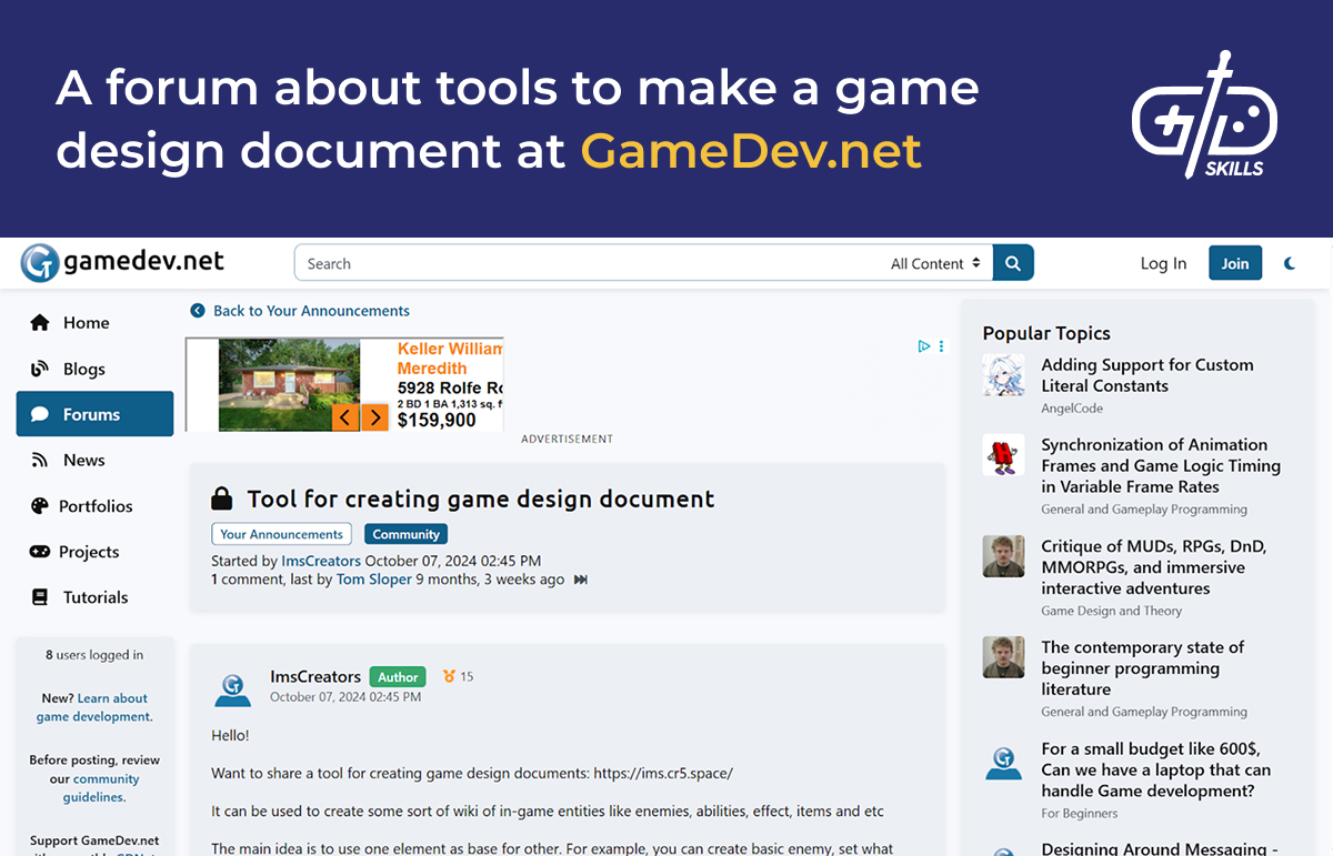 Forum about GDD creation tools on GameDev.net