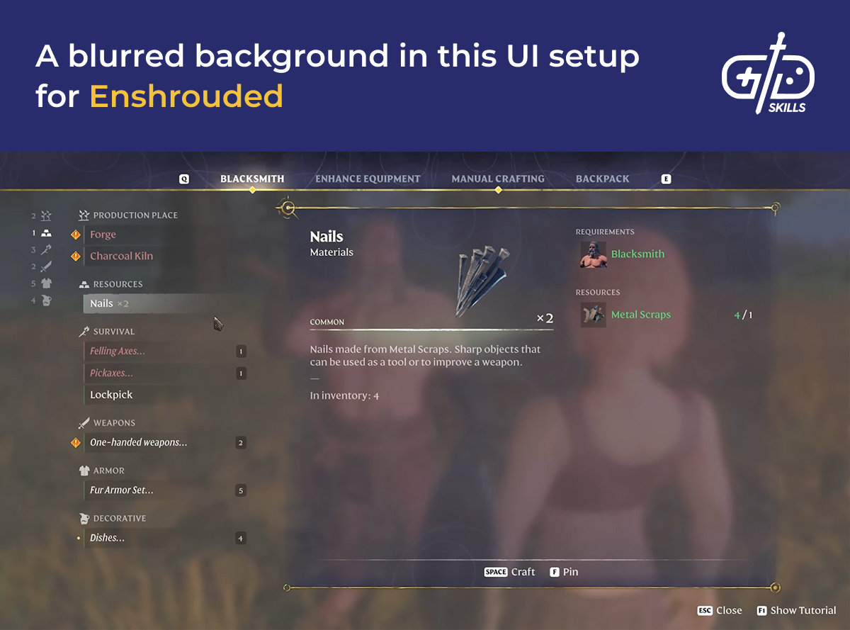 UI with blurred background in Enshrouded