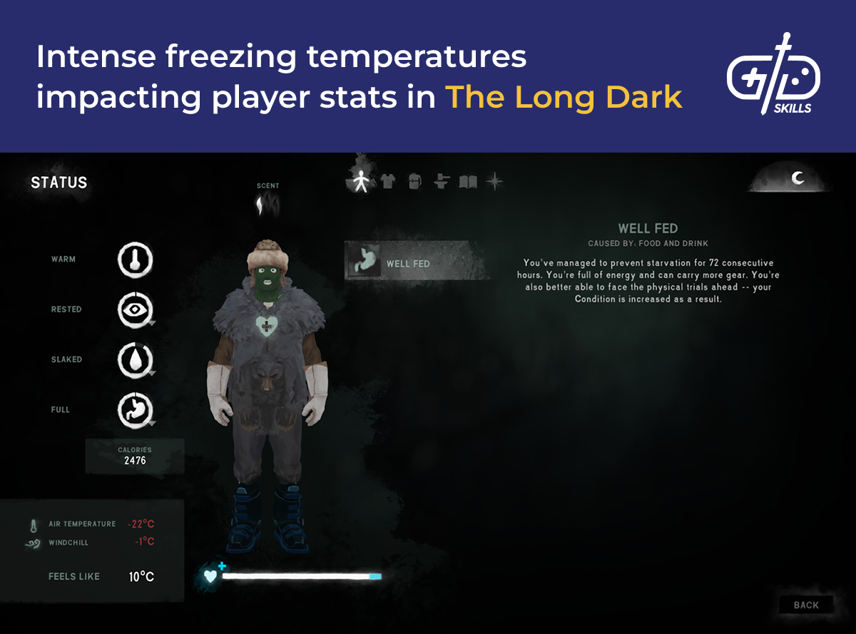 Freezing temperatures affect player stats in The Long Dark