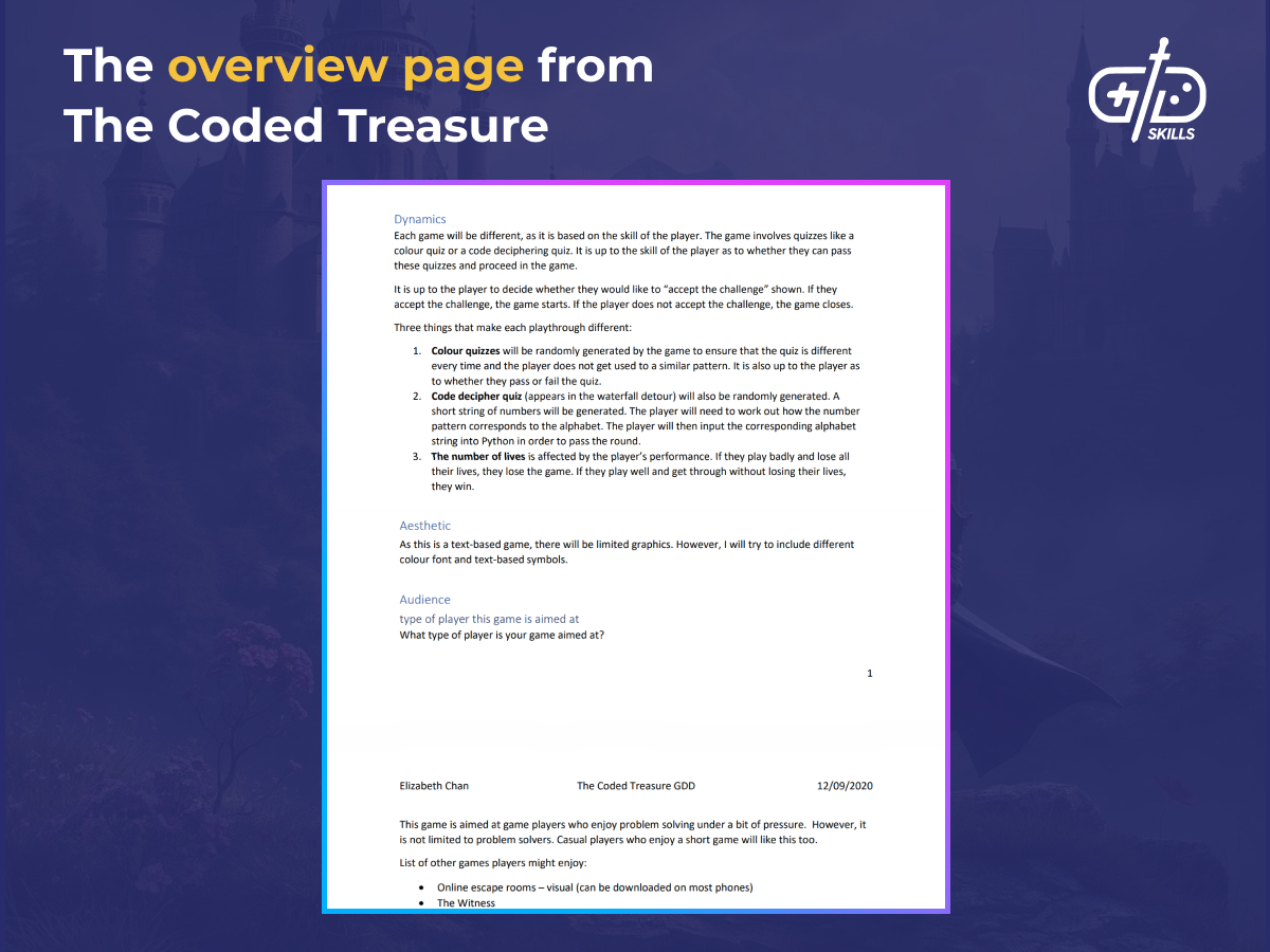 The Coded Treasure GDD's overview page