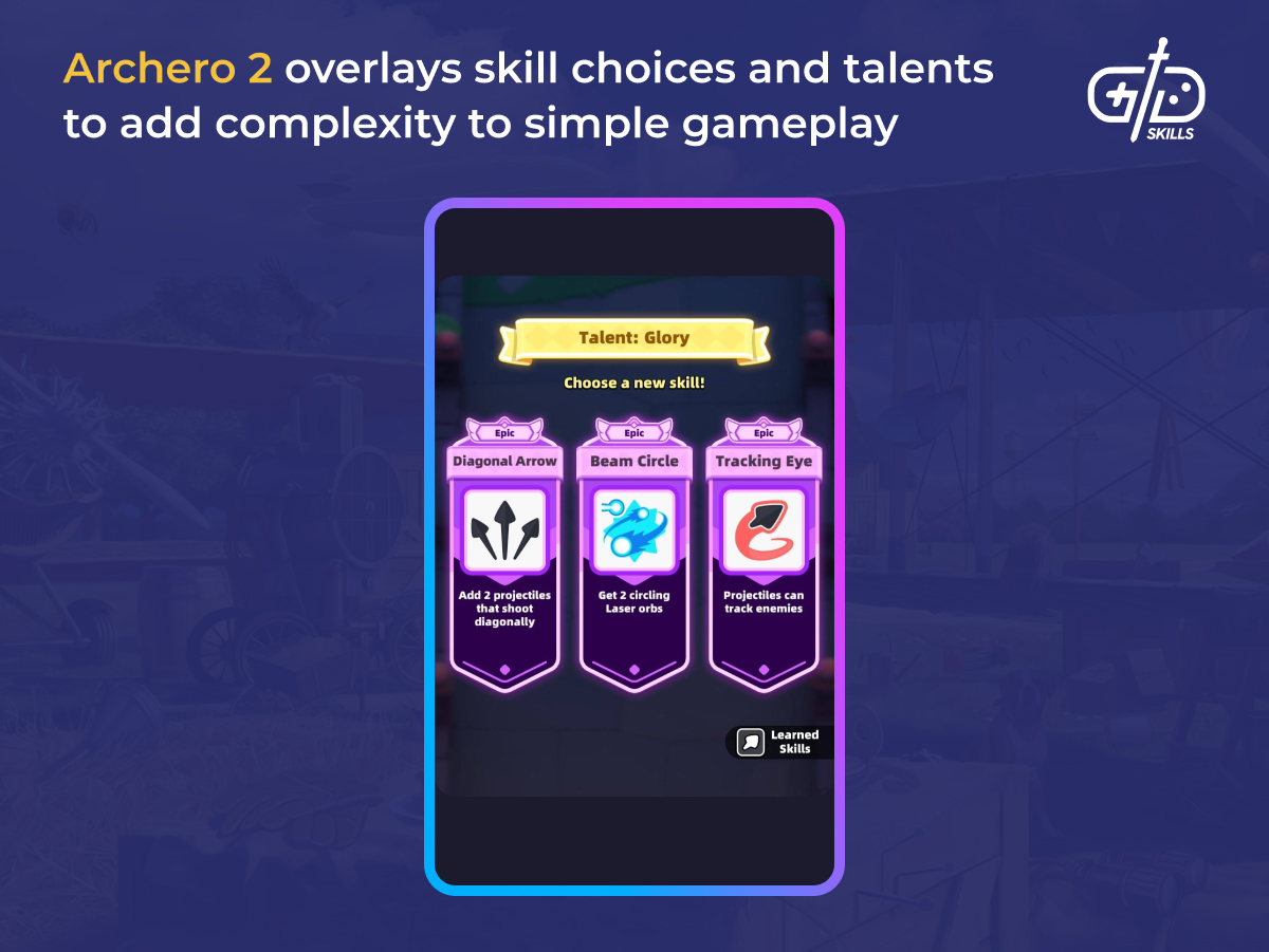 Archero 2 overlays skill choices and talents