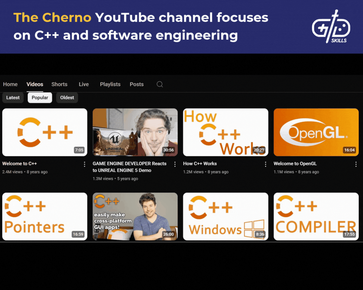 C++ and software engineering content on The Cherno YouTube channel