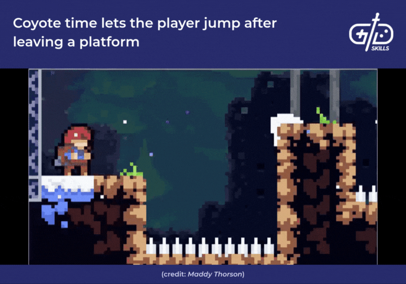Coyote time in Celeste lets you jump after leaving a platform