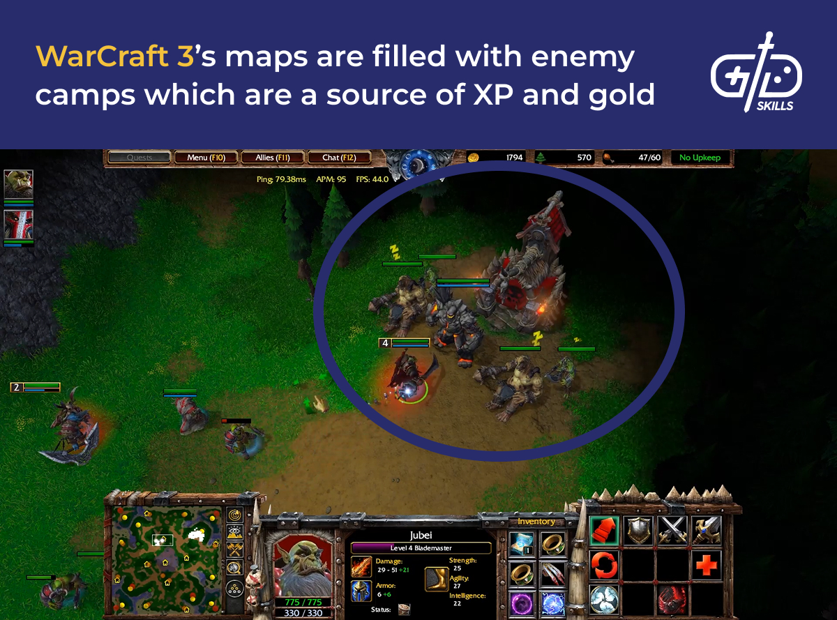 Enemy camps with XP and gold in WarCraft 3