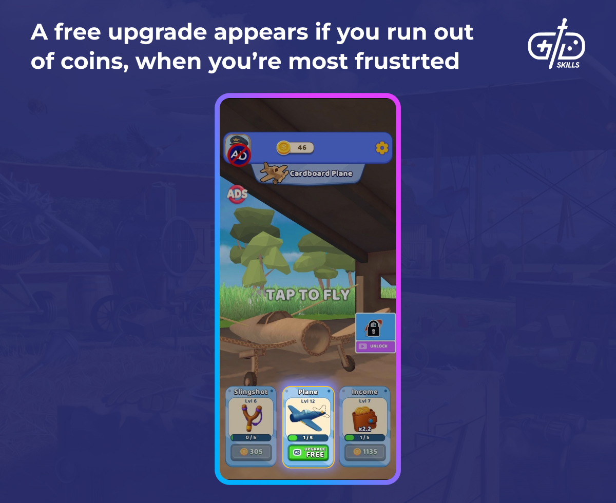 Free upgrade appears when you're out of coins