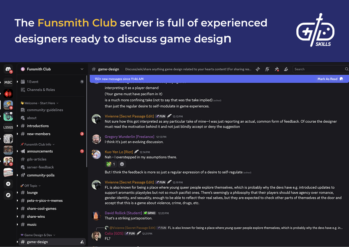 Hang out with us in the Funsmith Club server, and bring all your game design questions