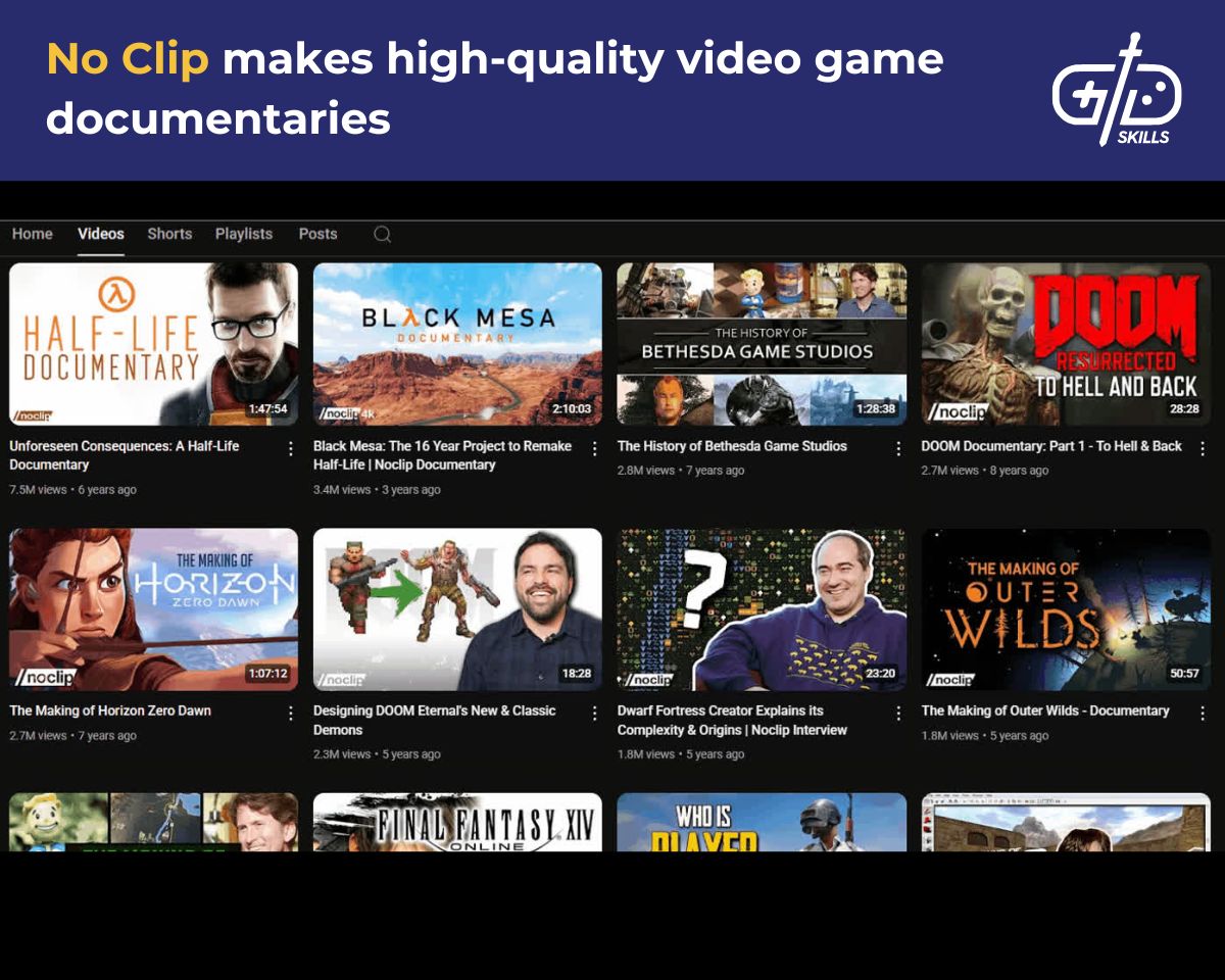 High-quality video game documentaries on No Clip YouTube channel