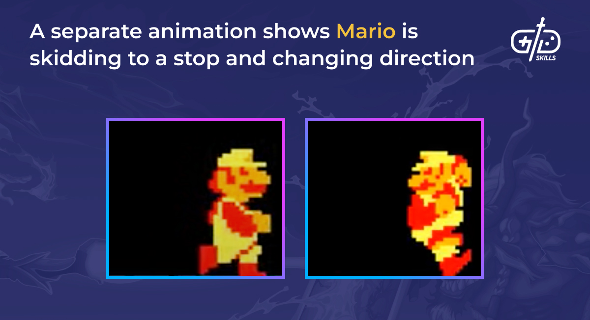 Mario skidding and changing direction