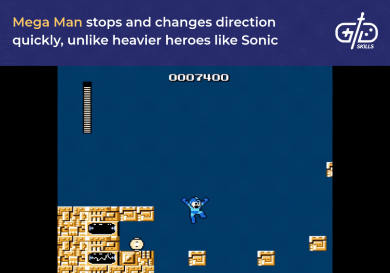 Mega Man stops and changes direction quickly