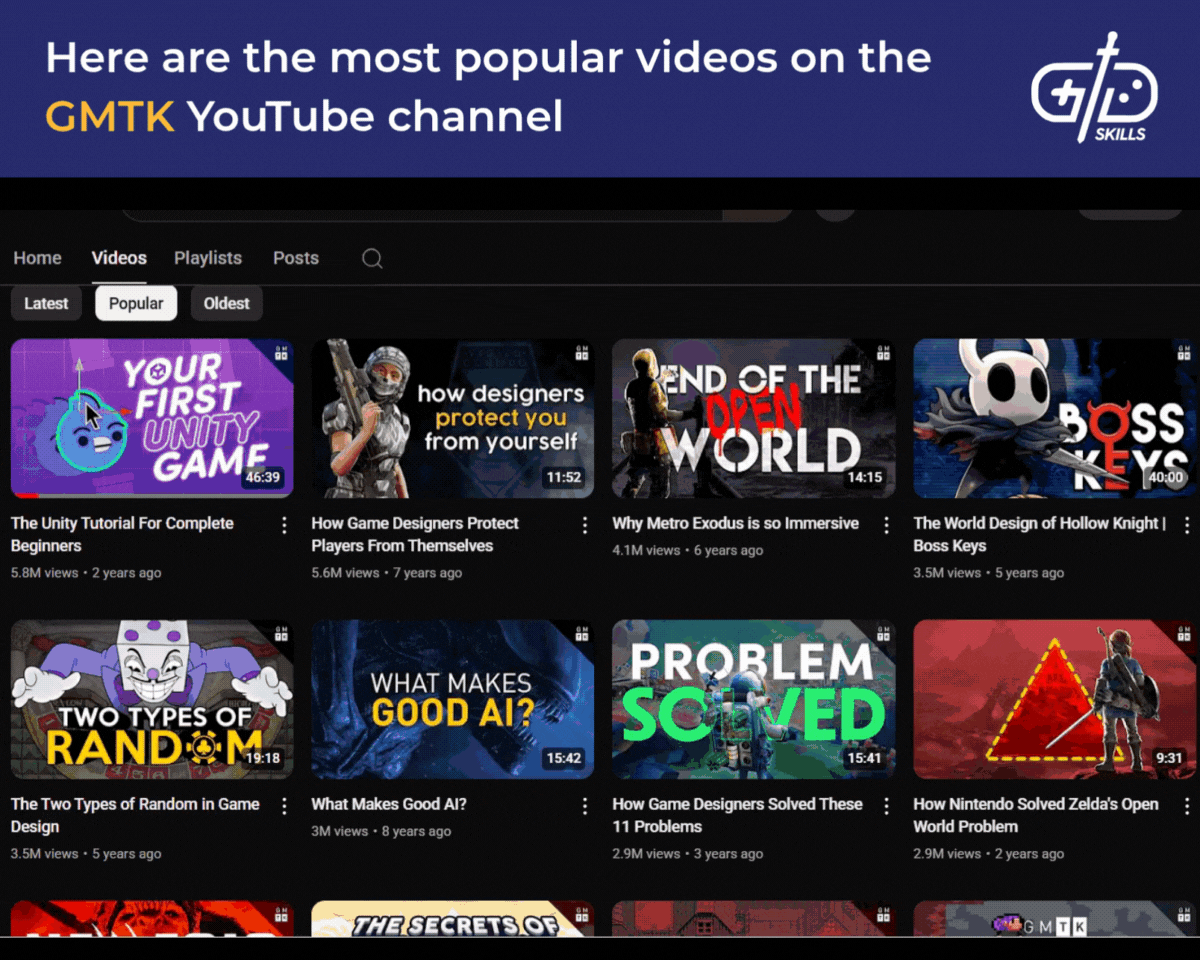 Most popular videos on GMTK YouTube channel