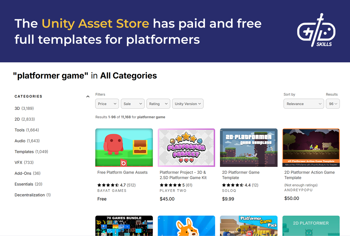 Platformer templates in the Unity Asset Store