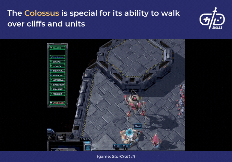 SC2's Colossus can walk over cliffs and other units
