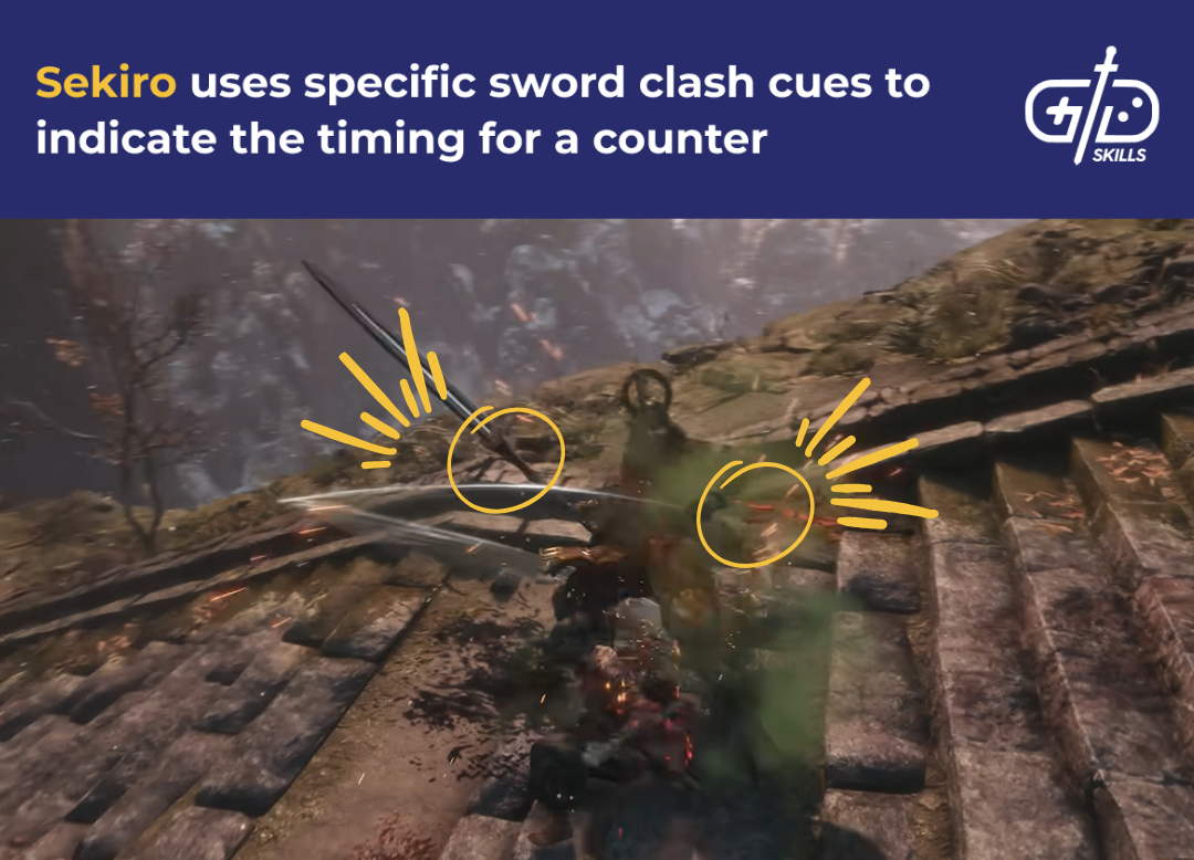 Sekiro uses specific sword clash cues to indicate the timing for a counter