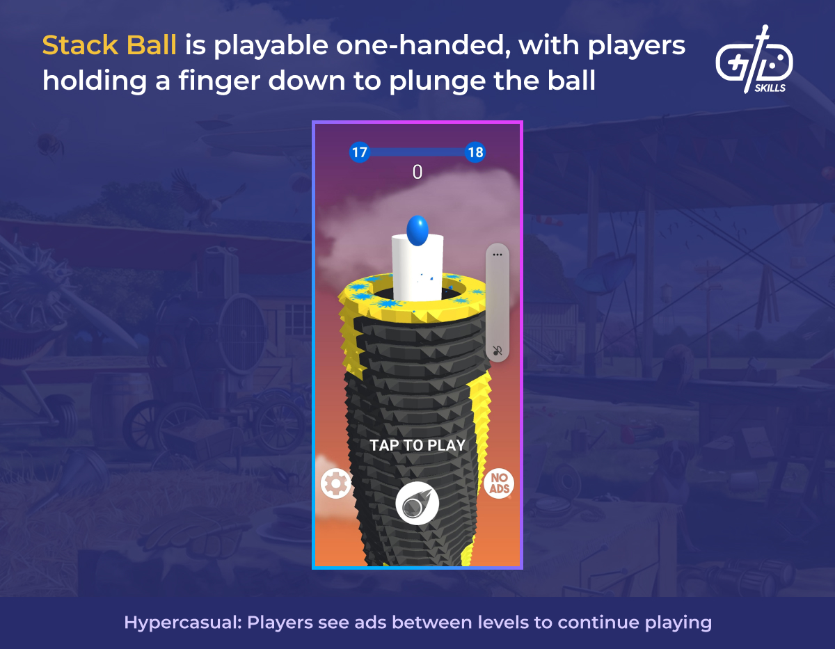 Stack Ball can be played with one hand