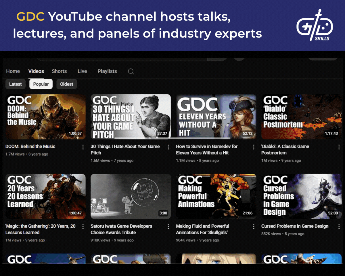 Talks, lectures, and panels of industry experts on GDC YouTube channel