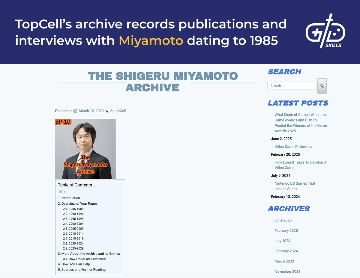 TopCell's archive of Miyamoto interviews since 1985