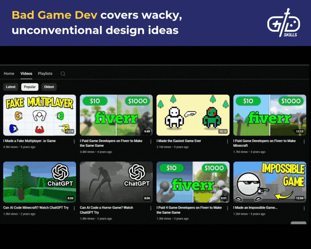 Unconventional design ideas on Bad Game Dev YouTube channel