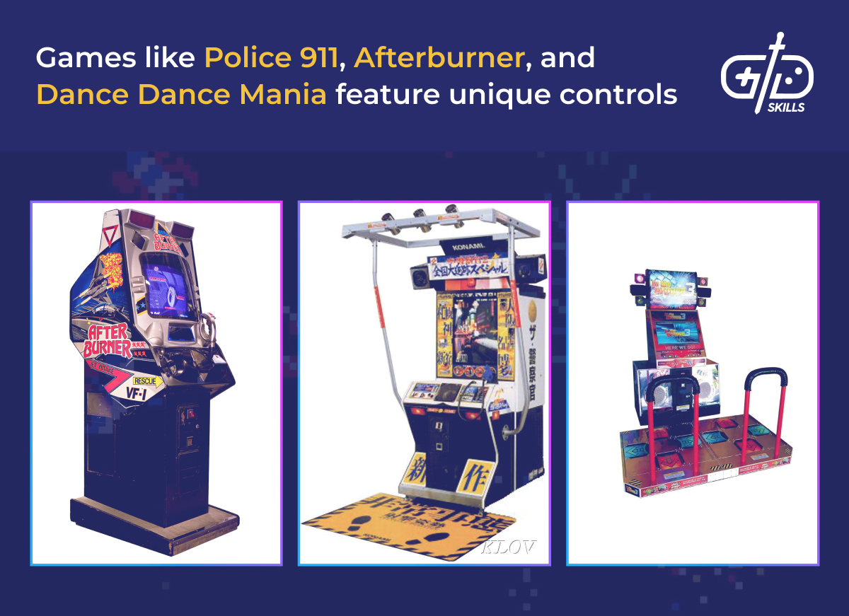 Unique controls for Police 911, Afterburner, and Dance Dance Mania