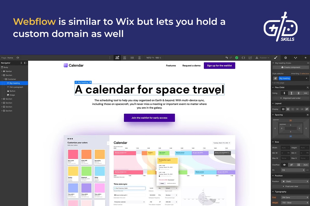 Webflow is similar to Wix but lets you hold a custom domain as well