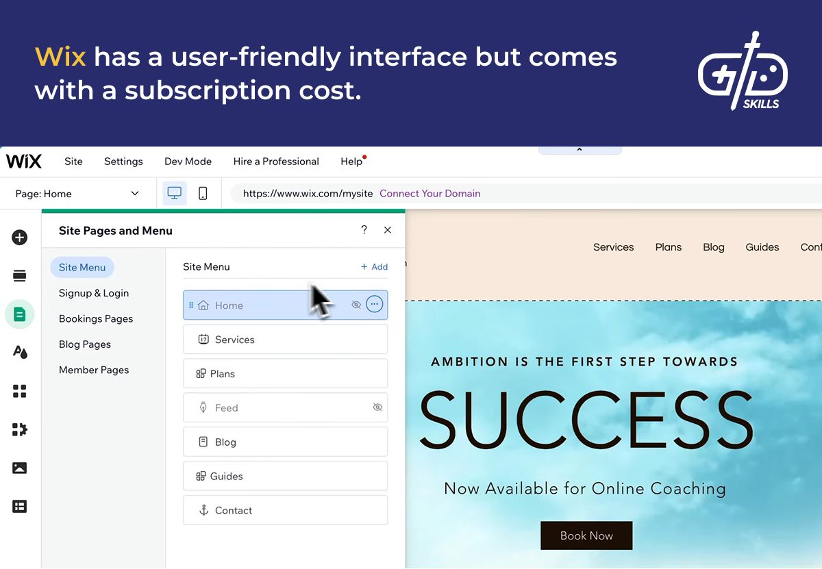 Wix has a user-friendly interface but comes with a subscription cost
