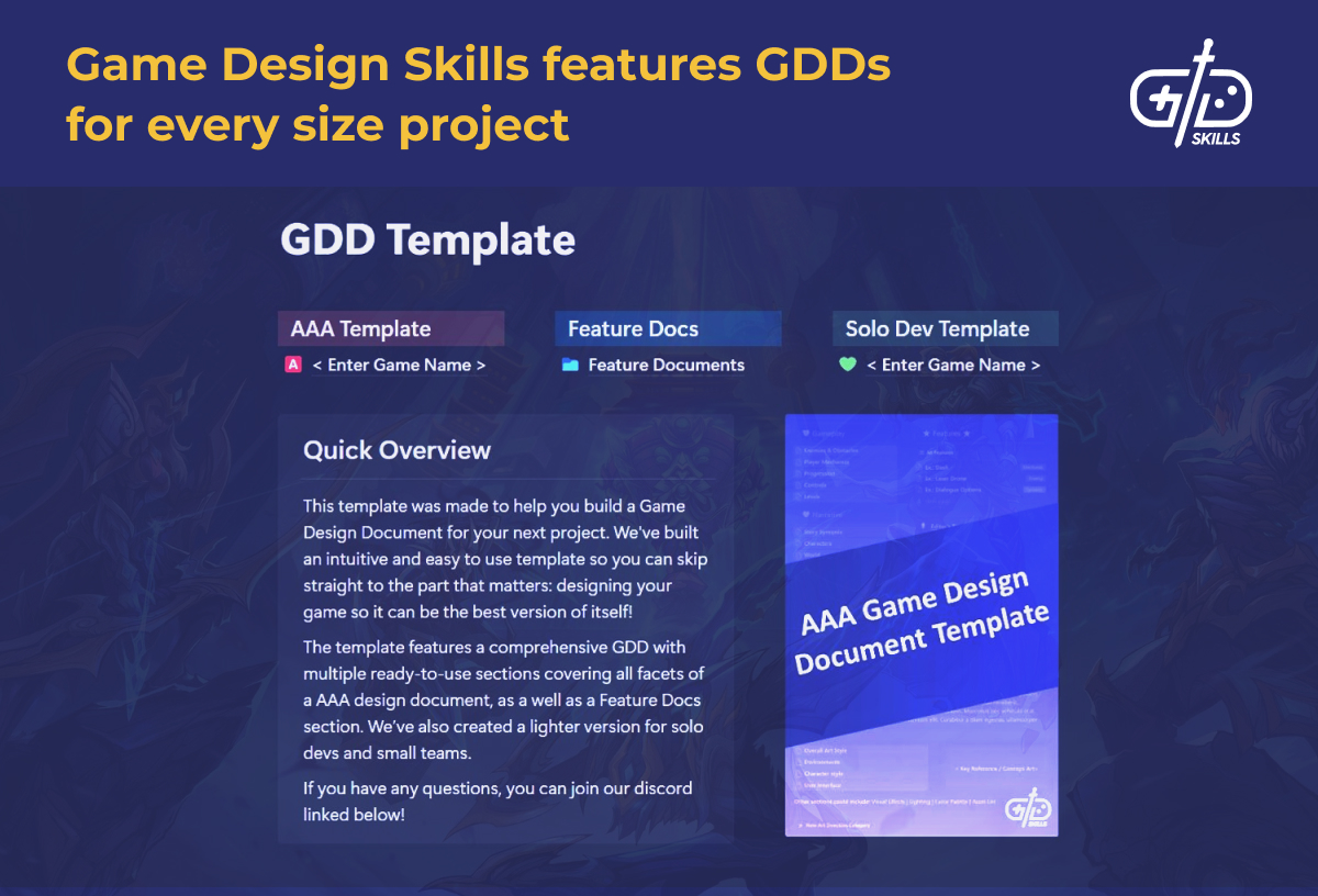 Game Design Skills template for creating arcade game design documents