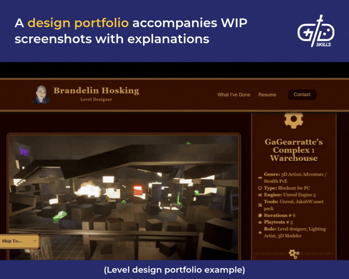 Level design portfolio with WIP screenshots