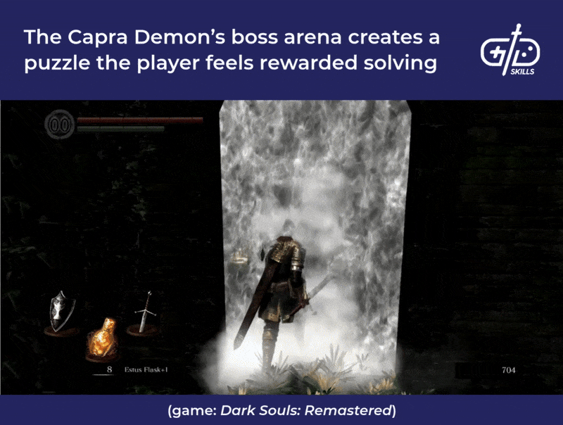 The Capra Demon's puzzle-based boss arena in Dark Souls