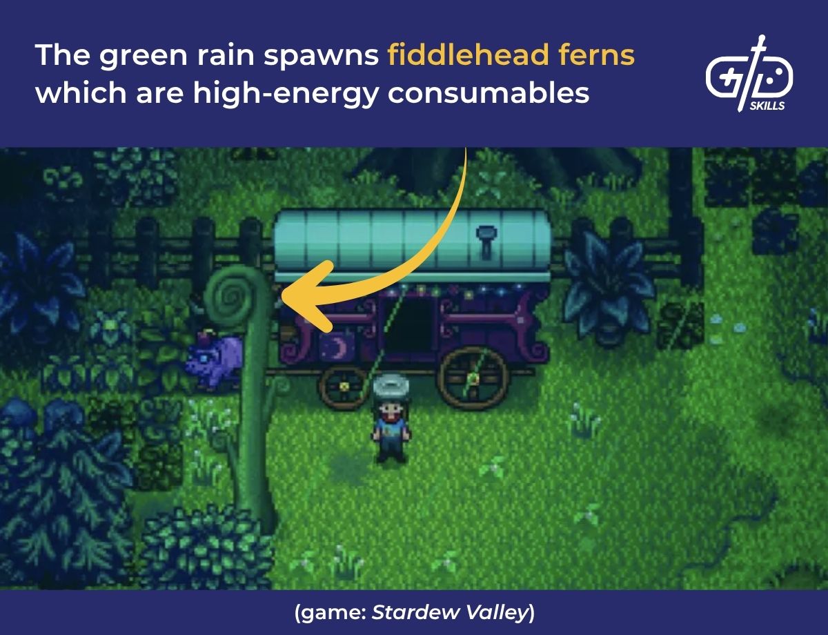 Green rain spawns fiddlehead ferns in Stardew Valley