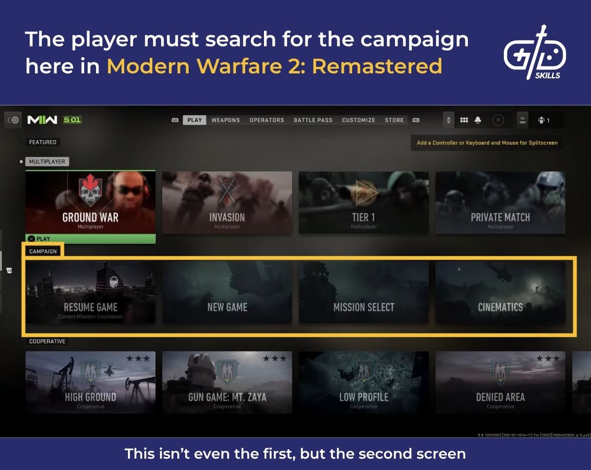 The player must search for the campaign in Modern Warfare 2: Remastered