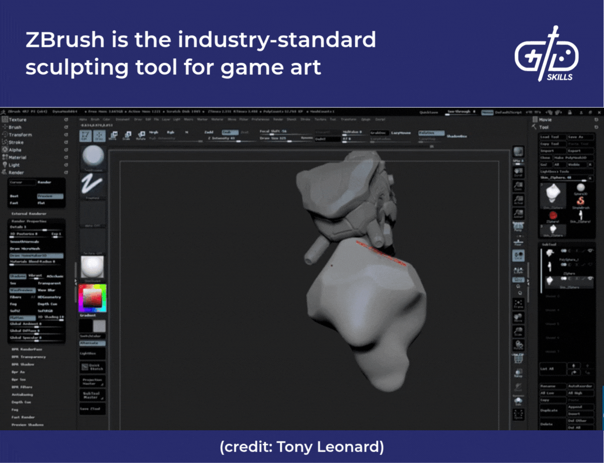 ZBrush is the industry-standard sculpting tool for game art