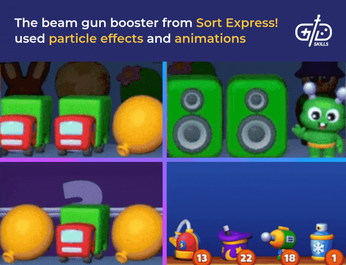 The beam gun booster from Sort Express! used particle effects and animations