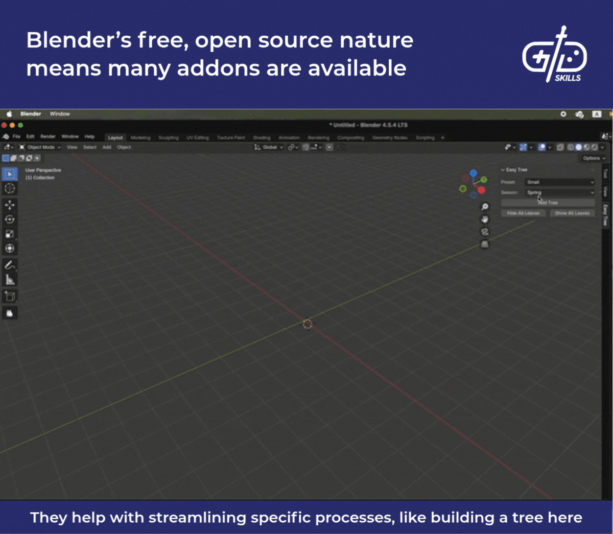 Blender's free, open source nature means many addons are available