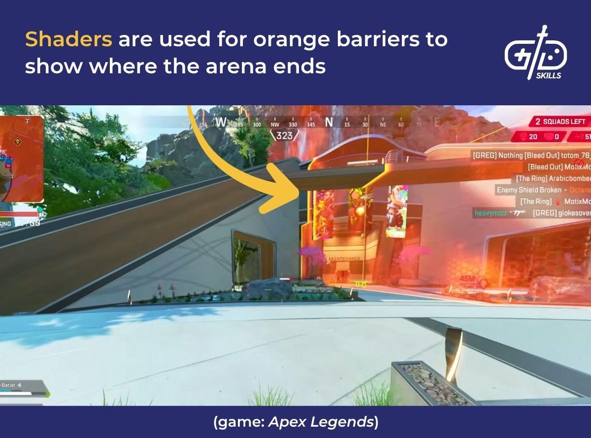 Shaders help define the orange barrier where the arena ends in Apex Legends