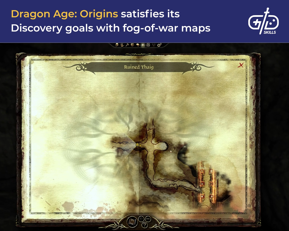 Fog-of-war maps also satisfy the Discovery goal in Dragon Age: Origins